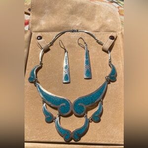 Turquoise necklace and dangle turquoise earrings Sterling Silver 925
